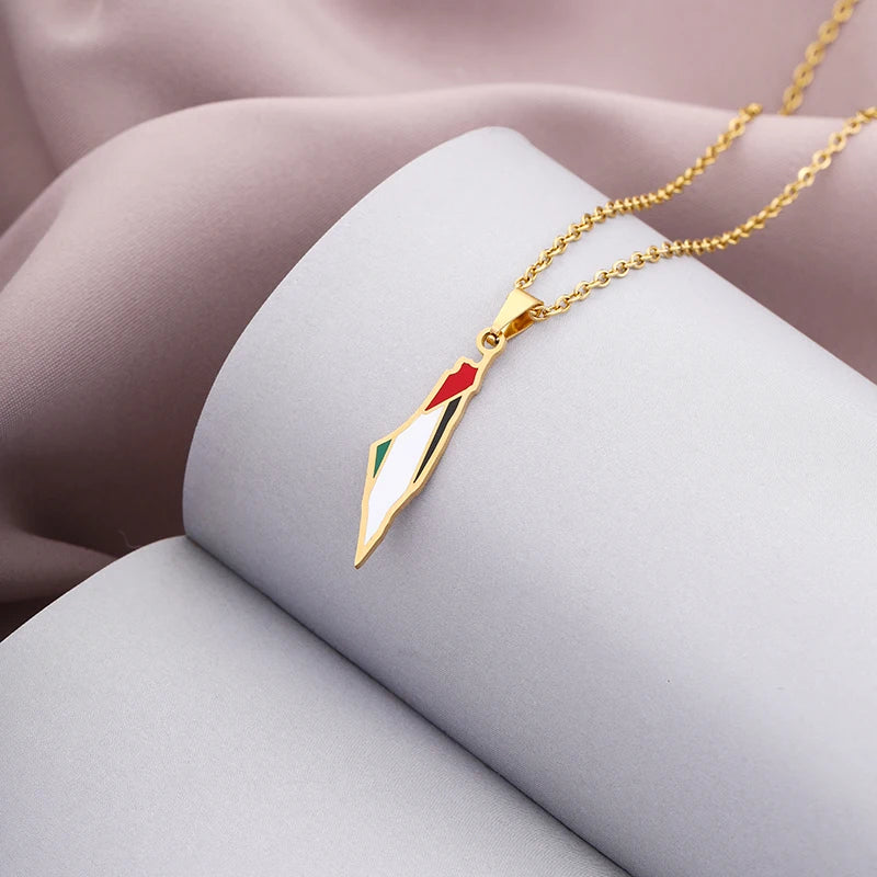 Goldene Palästinensische Anhänger Halskette - Ethnischer Karten-Schmuck
