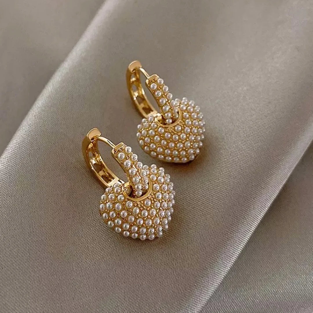 Enchanting Pearl Earrings with Heart-Shaped Pendant