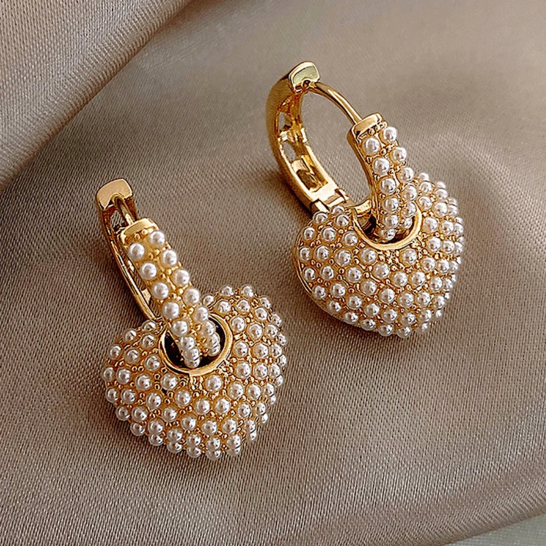 Enchanting Pearl Earrings with Heart-Shaped Pendant