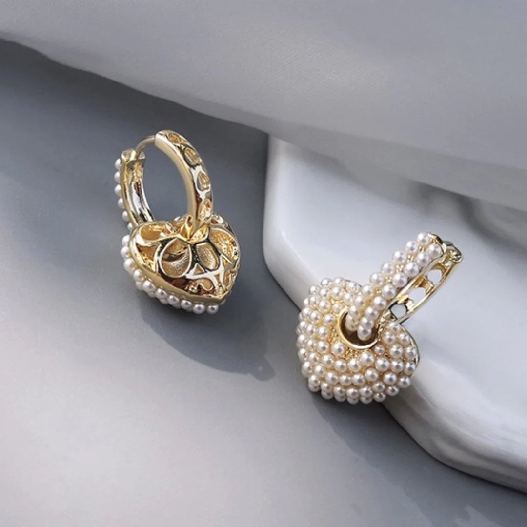 Enchanting Pearl Earrings with Heart-Shaped Pendant