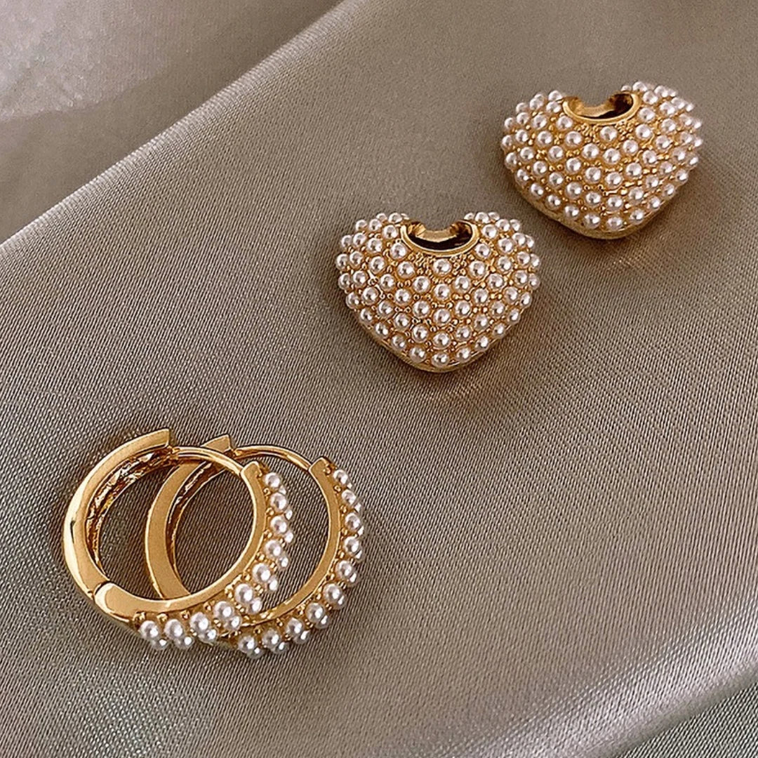 Enchanting Pearl Earrings with Heart-Shaped Pendant