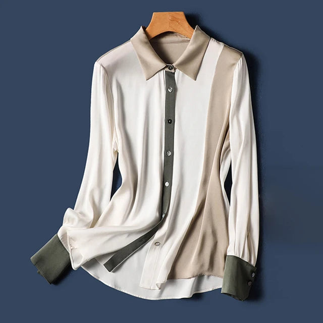 Camicetta in seta patchwork con colletto a risvolto - Essenziali di eleganza