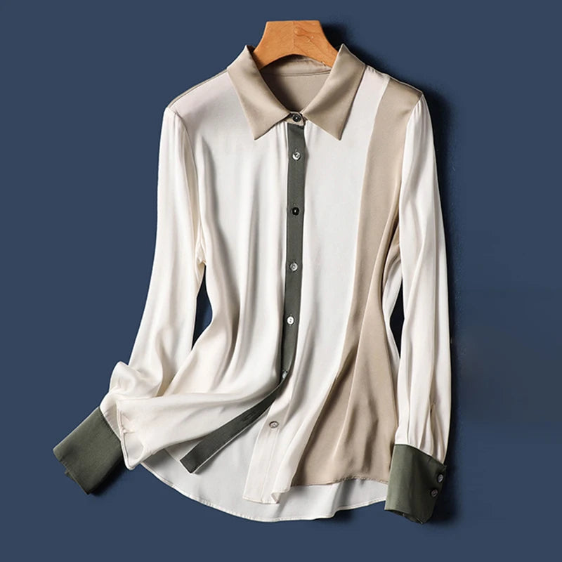 Camicetta in seta patchwork con colletto a risvolto - Essenziali di eleganza