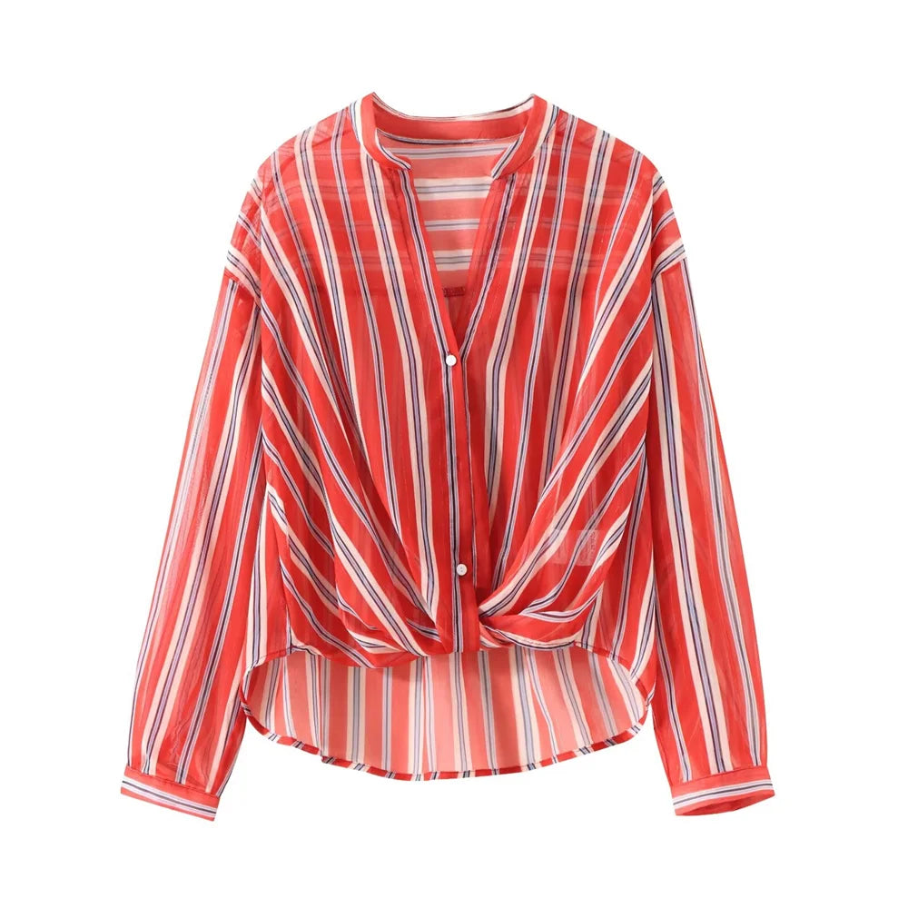 Zomerse Streepblouse met Knoopjes