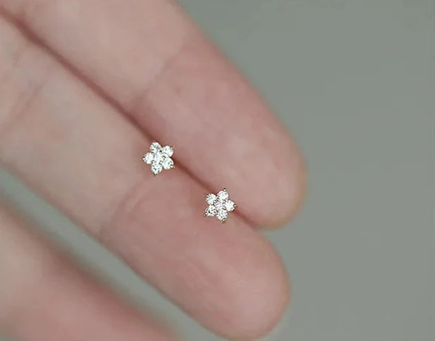 Betoverende Pentagram Kleine Bloem Zirkoon Stud Oorbellen