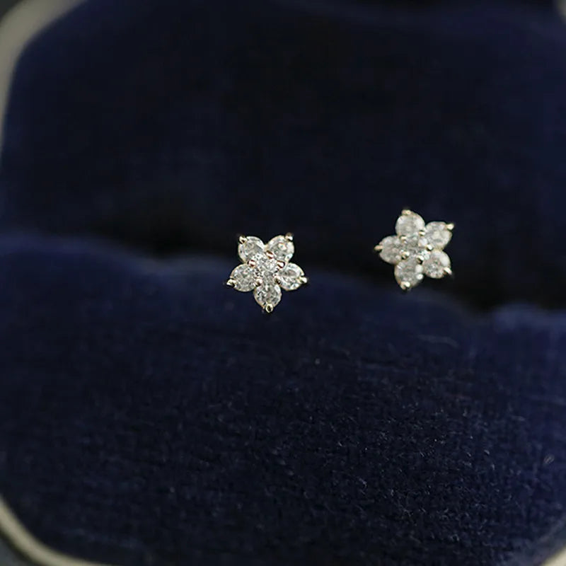 Enchanting Pentagram Small Flower Zircon Stud Earrings