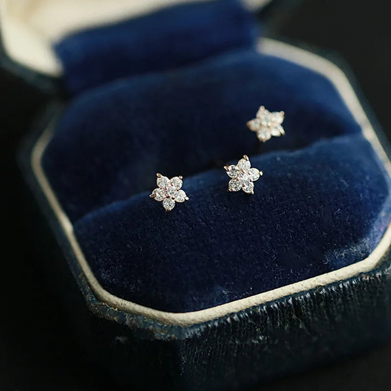 Enchanting Pentagram Small Flower Zircon Stud Earrings