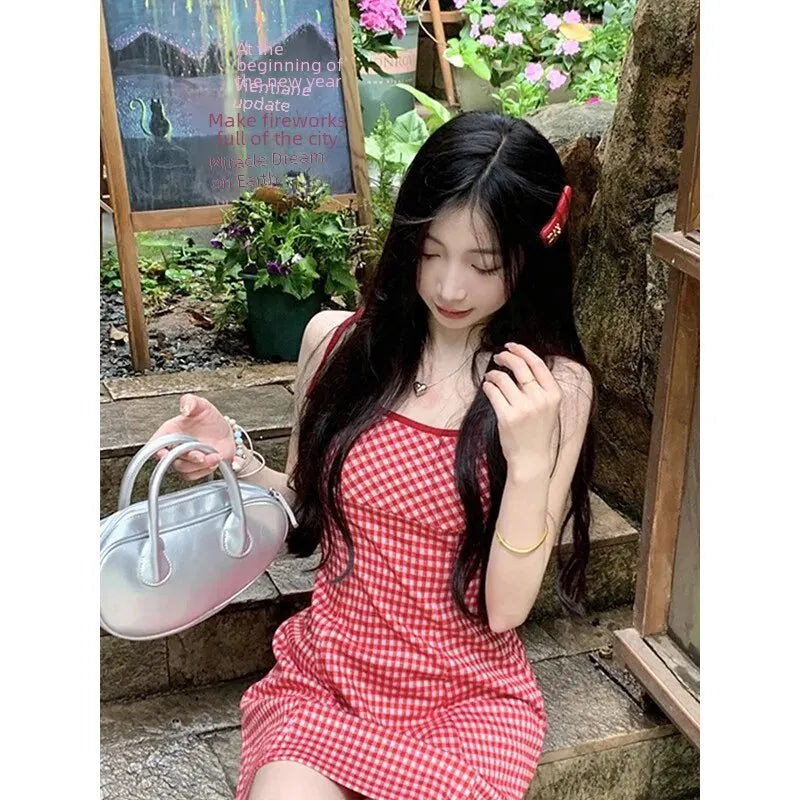 Petite Rode Checked Tank Dress Summer Fresh Style