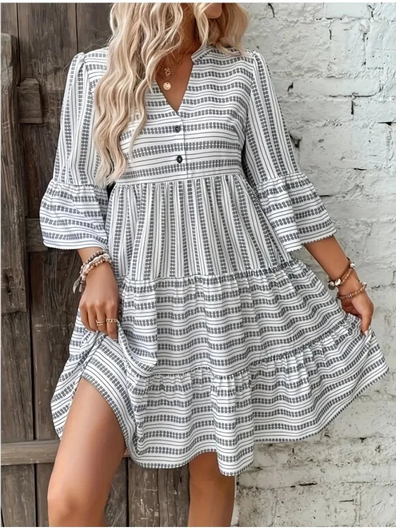 Vestito a balze a righe di moda Ulkeeter