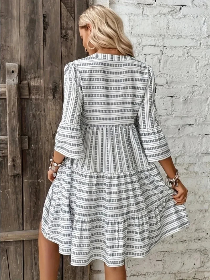 Vestito a balze a righe di moda Ulkeeter