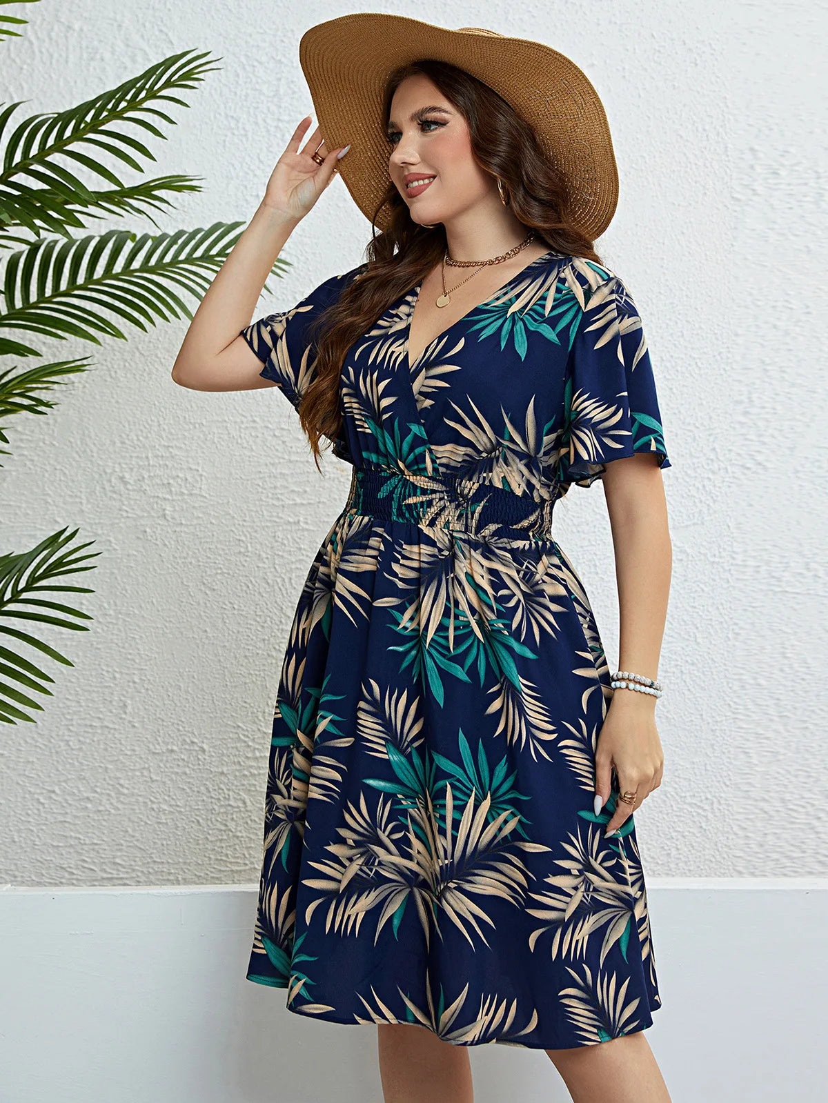 ModeMeesteres Plus Size Bloemenprint Gewikkelde V-Hals Jurken