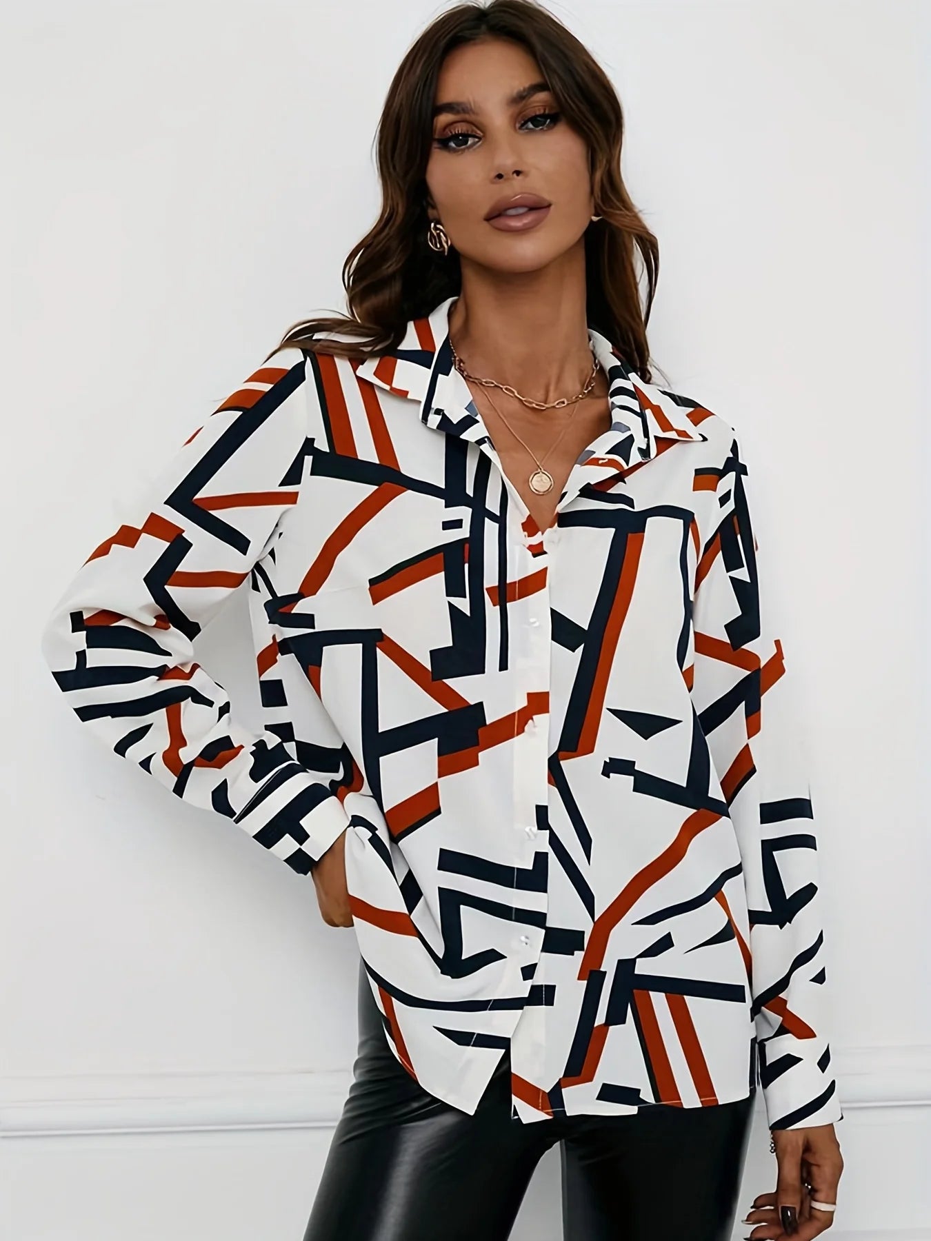Plus Size Geometric Print Blouse