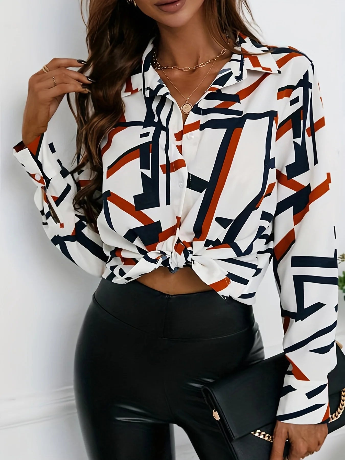Plus Size Geometric Print Blouse