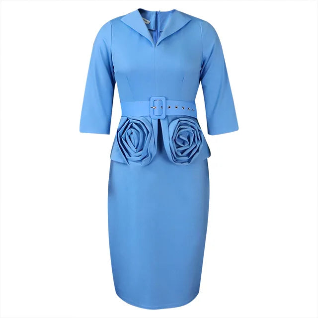 Plus Size Elegante V-hals Potloodjurk met Riem