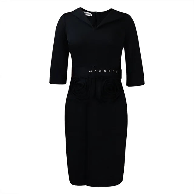 Plus Size Elegante V-hals Potloodjurk met Riem