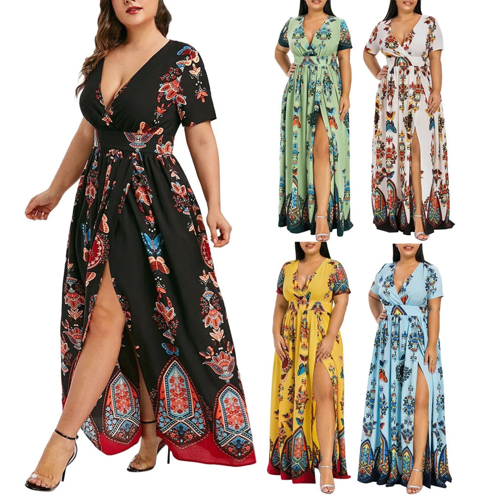 Vlinder Print Plus Size Lange Jurk Butterfly Chic