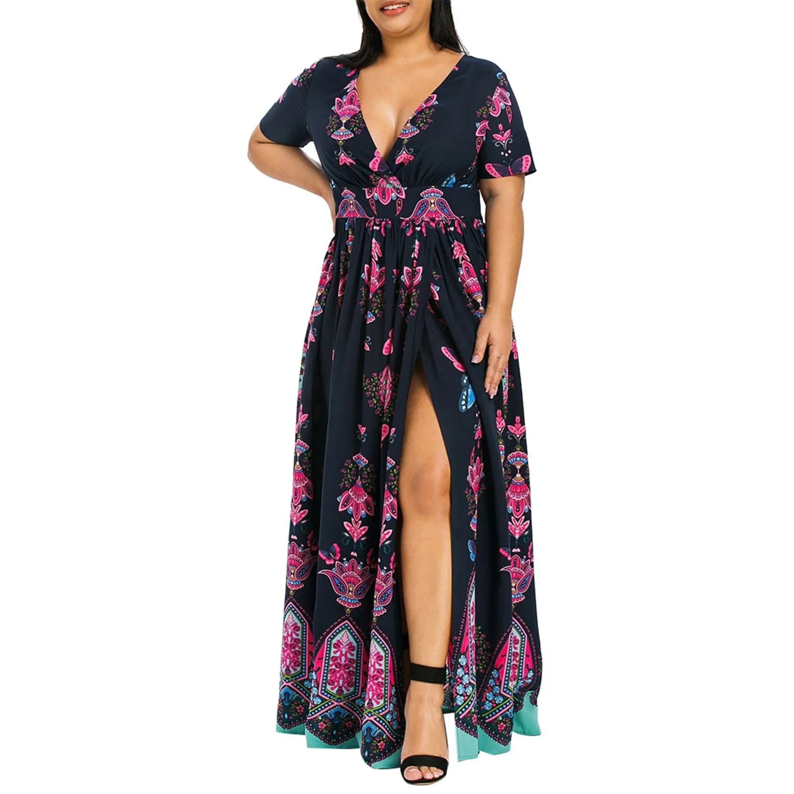 Vlinder Print Plus Size Lange Jurk Butterfly Chic