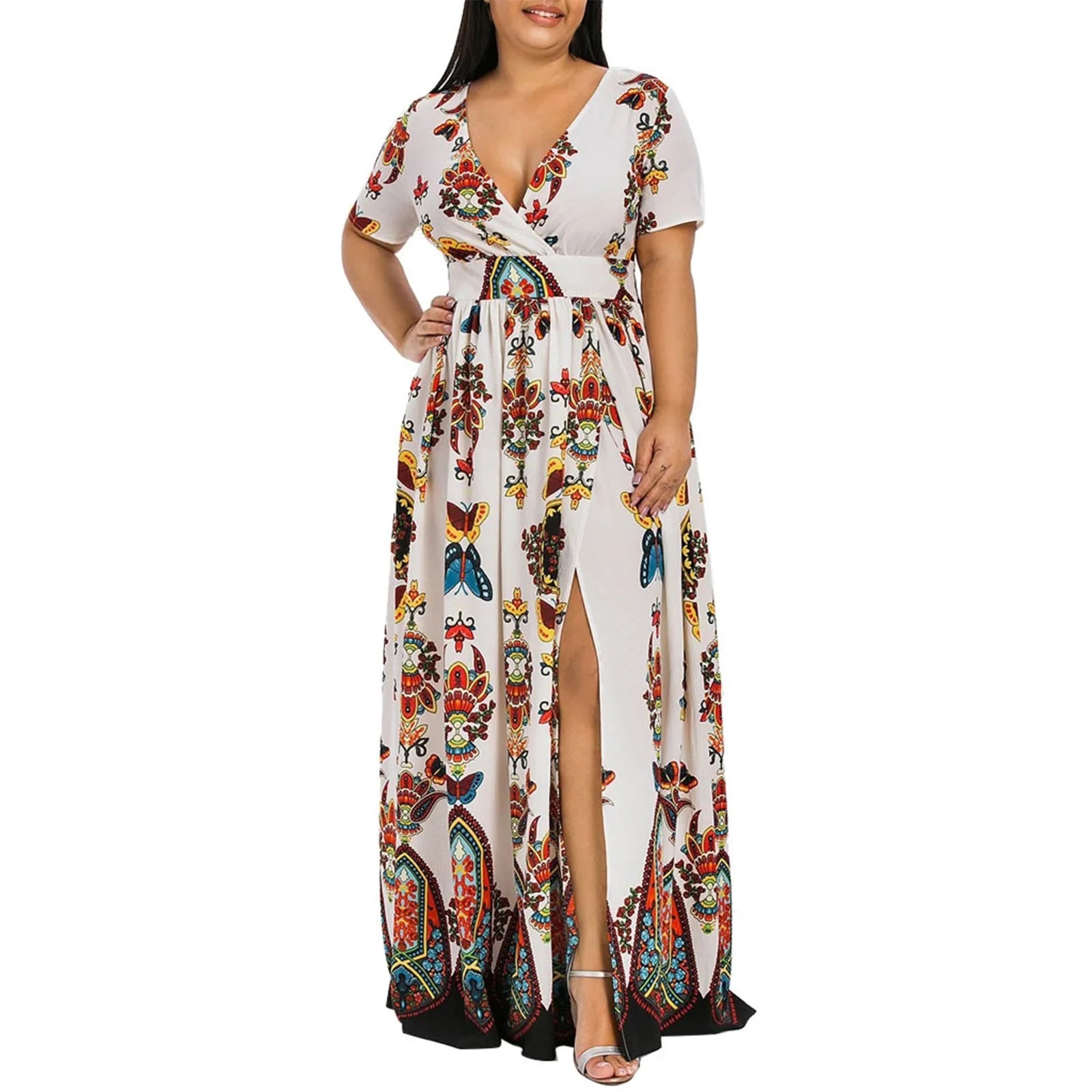 Vlinder Print Plus Size Lange Jurk Butterfly Chic