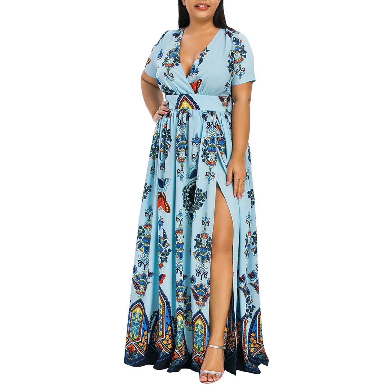 Vlinder Print Plus Size Lange Jurk Butterfly Chic