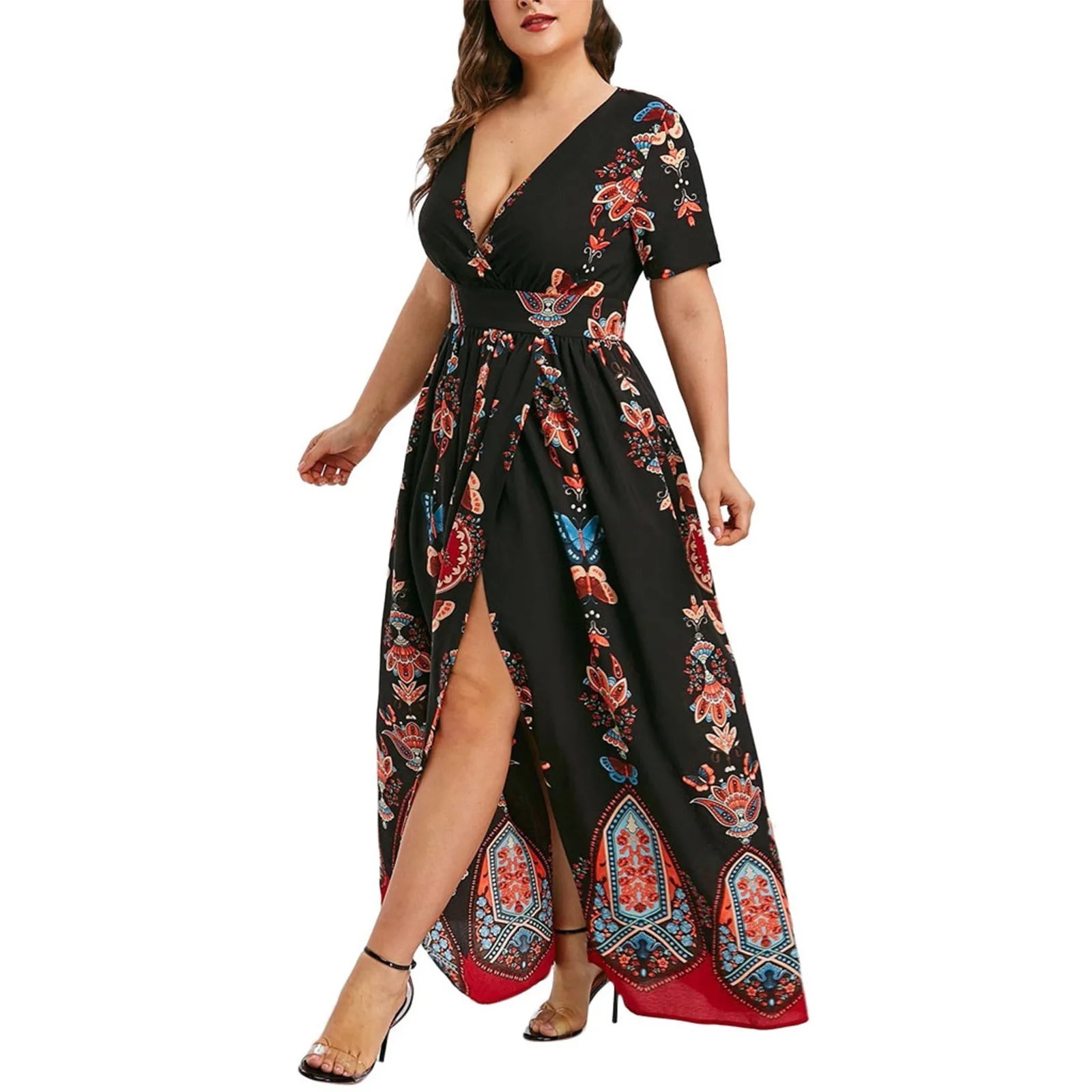 Vlinder Print Plus Size Lange Jurk Butterfly Chic