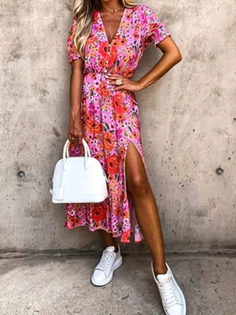 Plus Size Bloemenprint Split Jurk