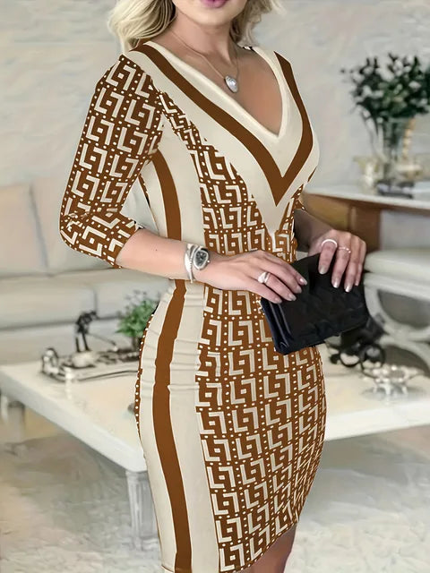 ModeMeester Print Skinny Dress for Women 2024 Spring