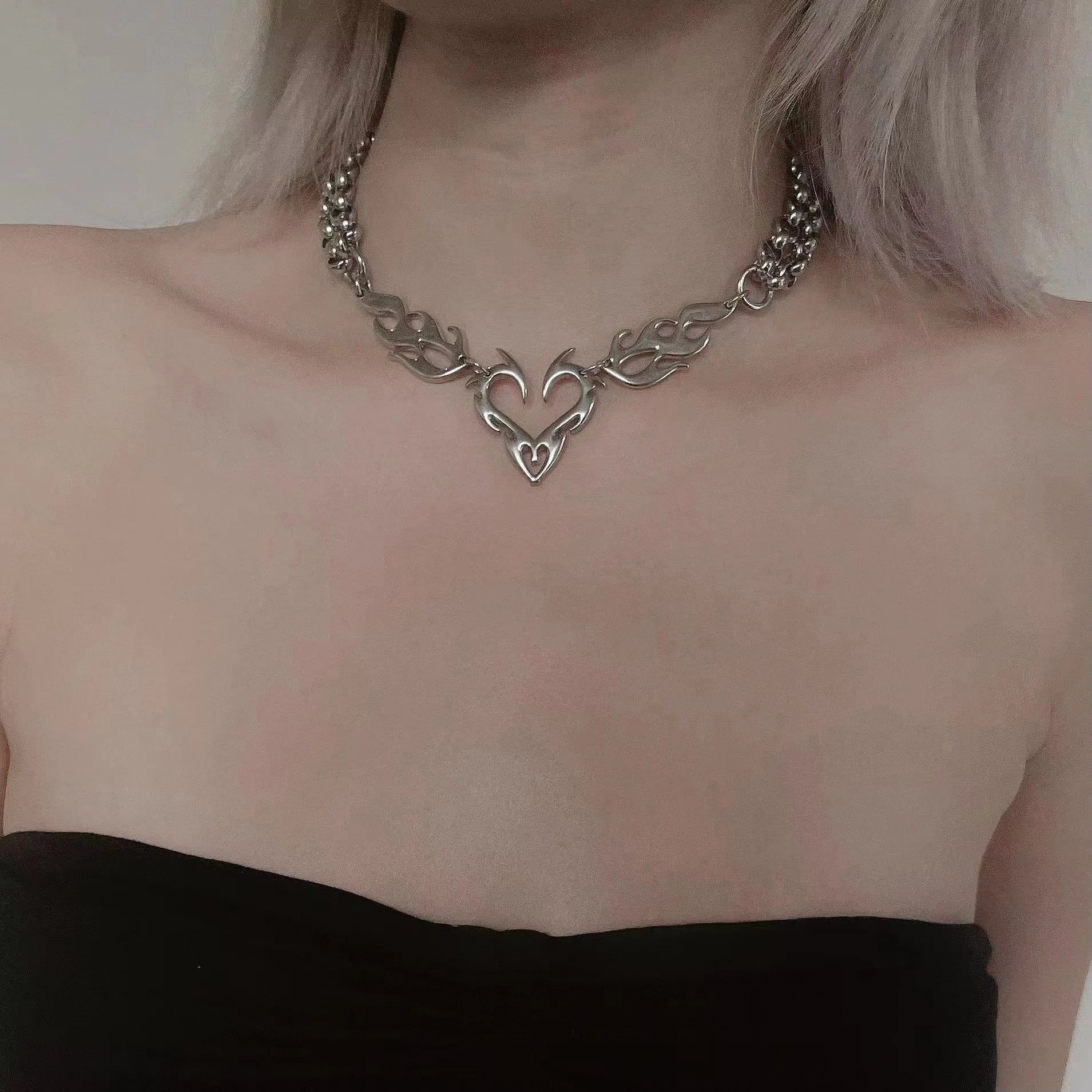 Tough Flame Heart Necklace for Rebellious Souls