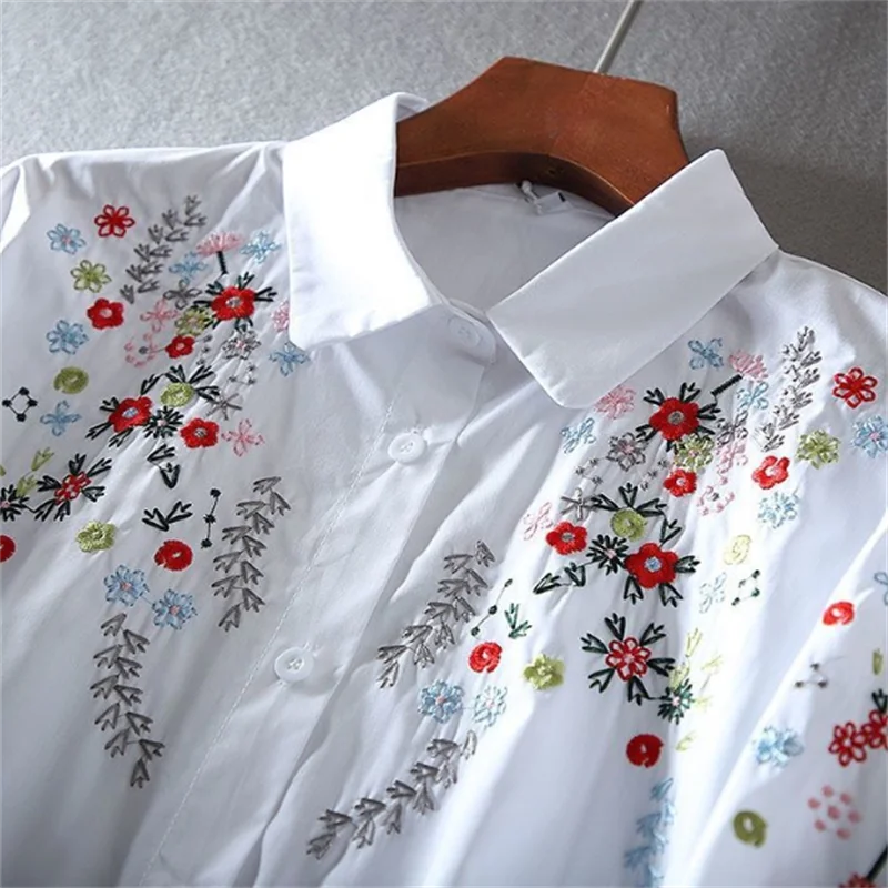 Pure Cotton Blouse with Embroidered Flowers