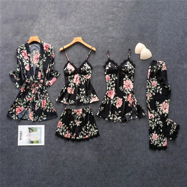 Serenity Luxe Satijnen Bloemenprint Slaapset
