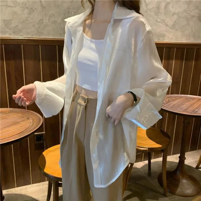 Elegante Camicia Oversize in Raso per Donne