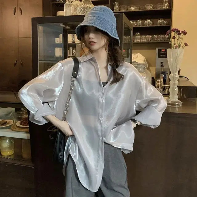 Elegante Camicia Oversize in Raso per Donne