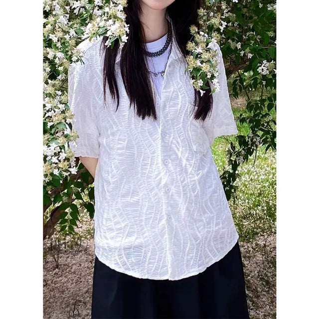 Camicia Vintage Jeugd Oversize con Volant di RetroGlow