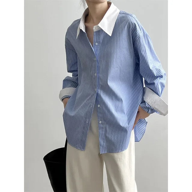 Stilvolle Oversized Gestreifte Bluse - Koreanische Mode für Damen