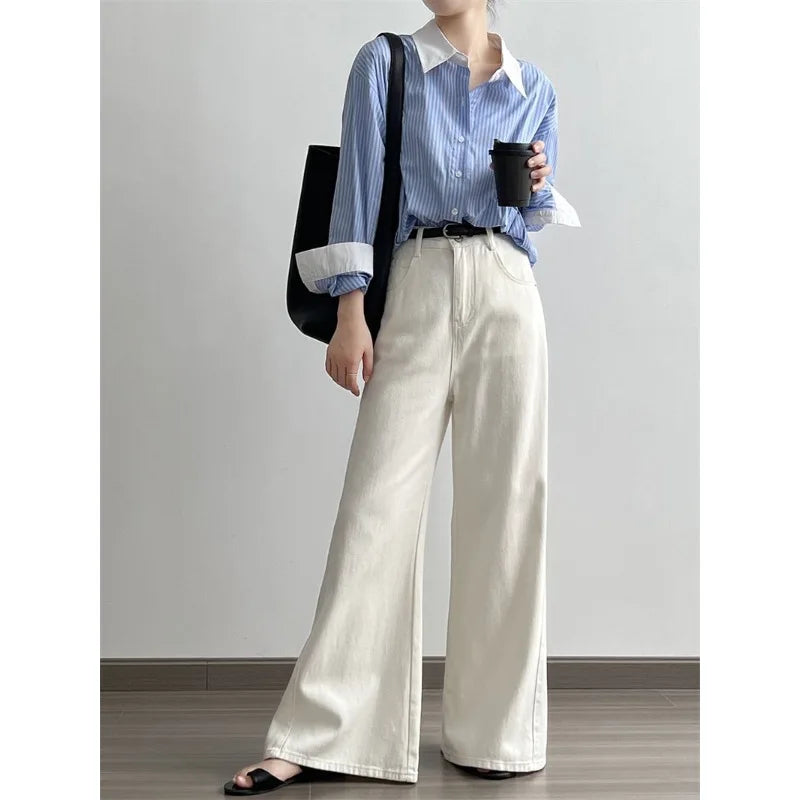 Stylish Oversized Striped Blouse - Korean Fashion for Women