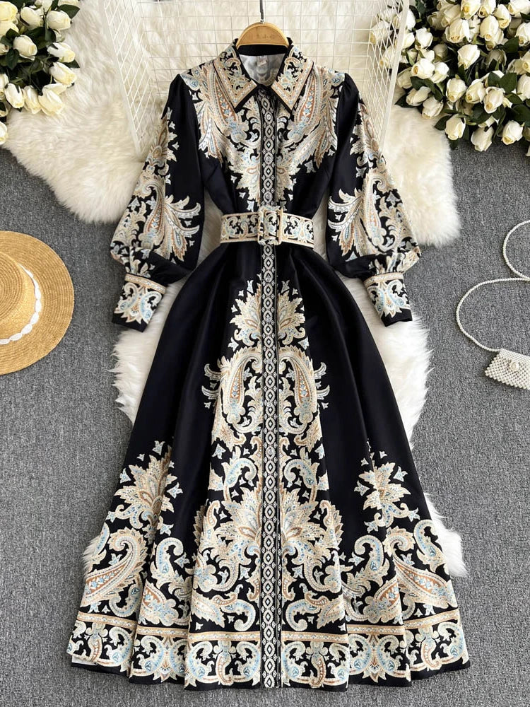 V Rand Retro Bedrucktes Party Kleid