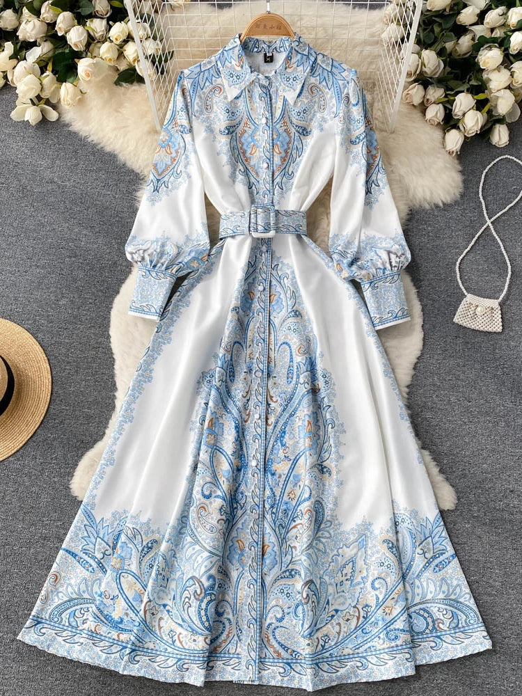 V Rand Retro Bedrucktes Party Kleid