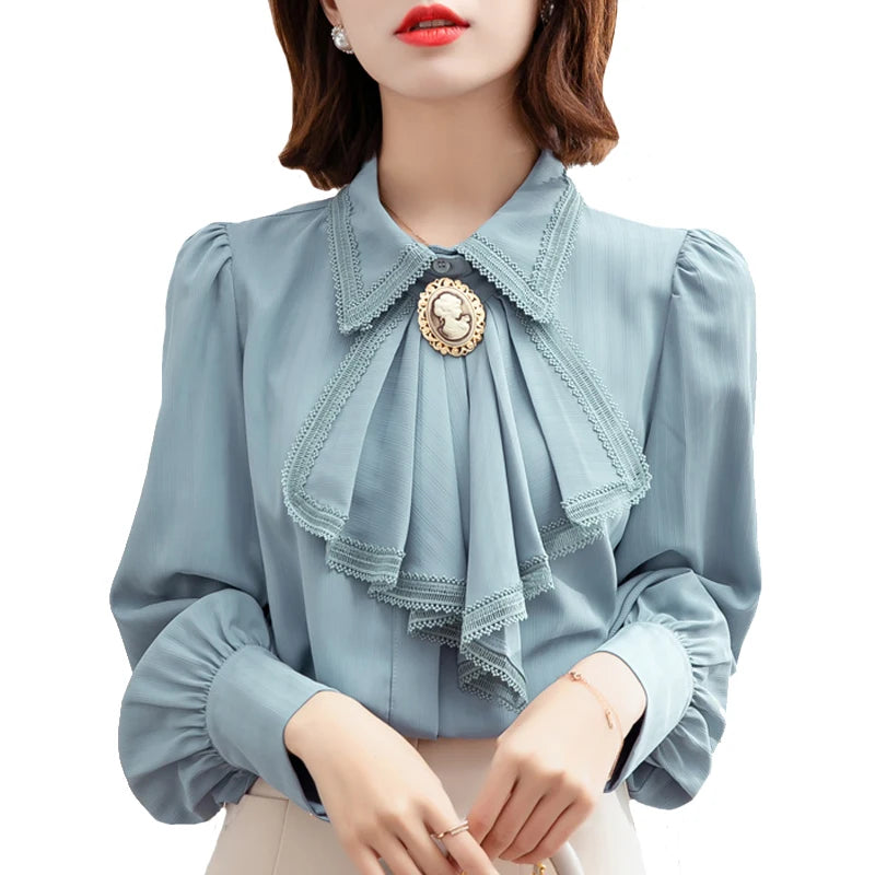 GlamourBloom's Retro Blue Chiffon Blouse