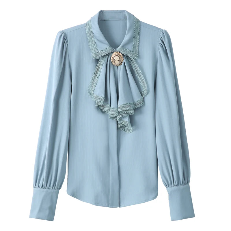 GlamourBloom's Retro Blue Chiffon Blouse