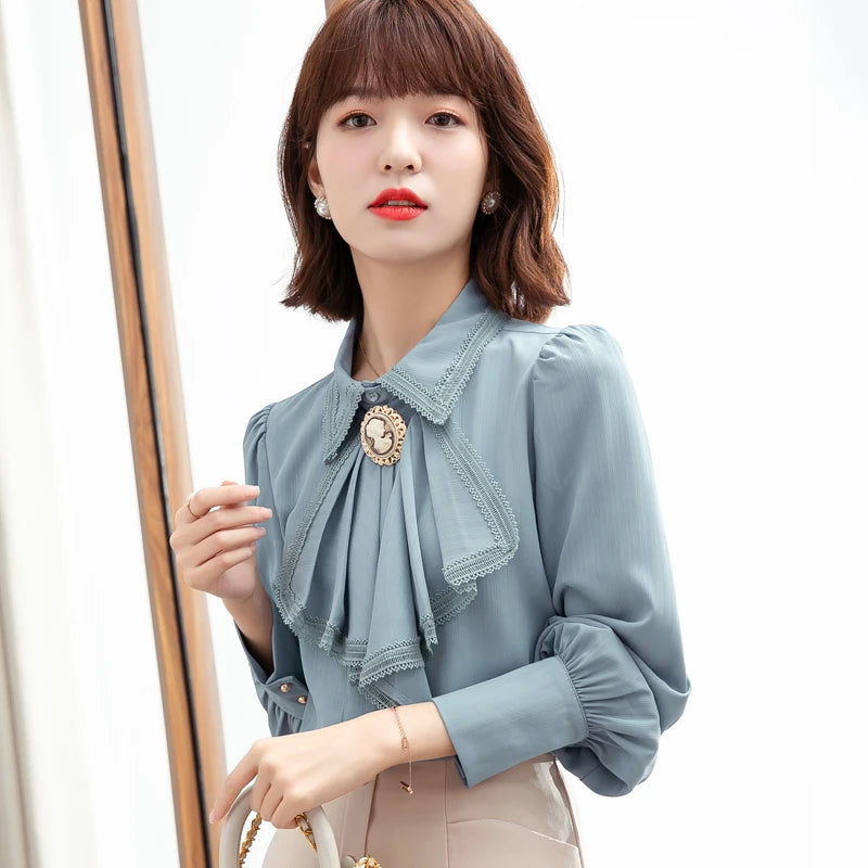 GlamourBloom's Retro Blue Chiffon Blouse