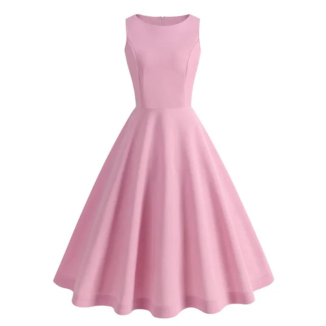 Bella Retro Roze Swing Midi-Jurk