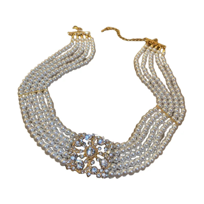 Luna Strass Blume Perle Mehrschichtige Kette