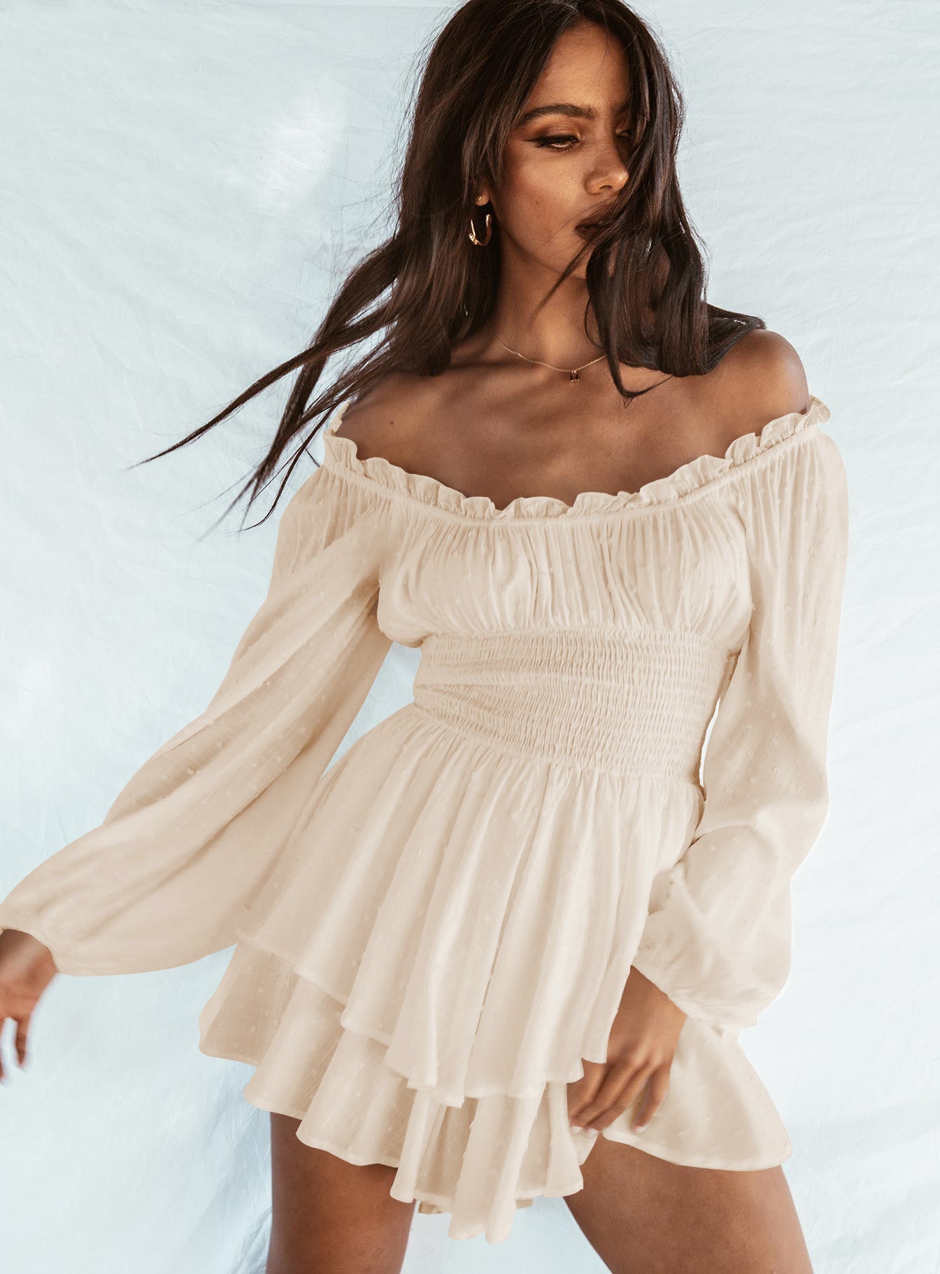 Ria | Elegante Off Shoulder Jurk met Mouwen