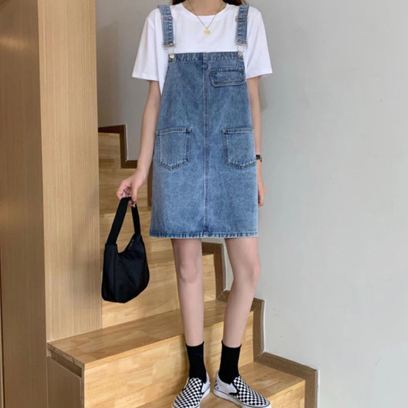 Denim Overall Jurk - Koreaanse Stijl, Mouwloos Design