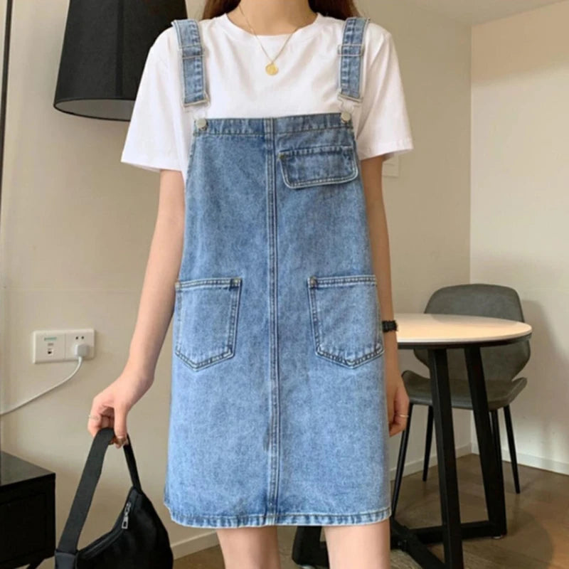 Denim Overall Jurk - Koreaanse Stijl, Mouwloos Design