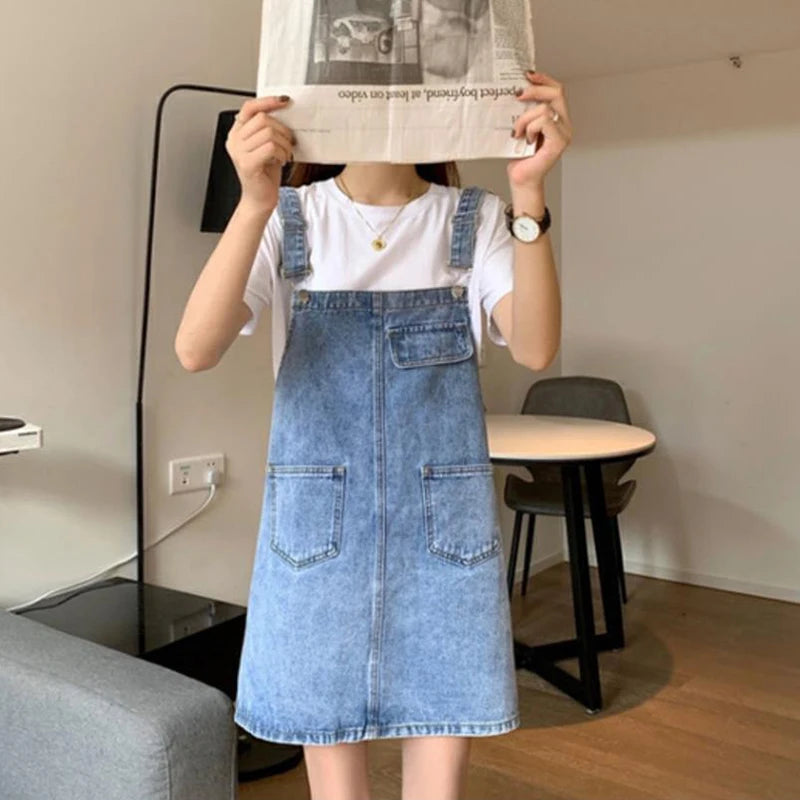 Denim Overall Jurk - Koreaanse Stijl, Mouwloos Design