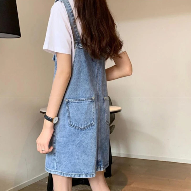 Denim Overall Jurk - Koreaanse Stijl, Mouwloos Design
