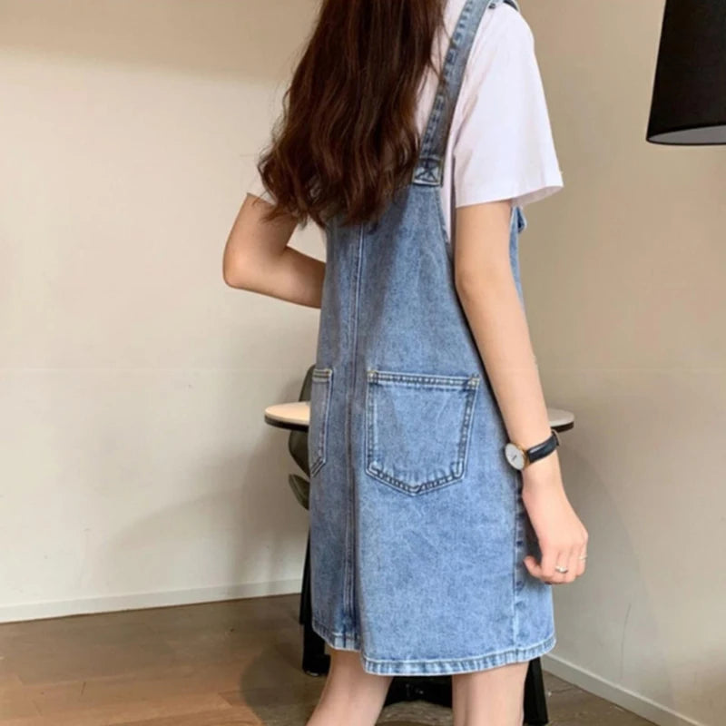 Denim Overall Jurk - Koreaanse Stijl, Mouwloos Design