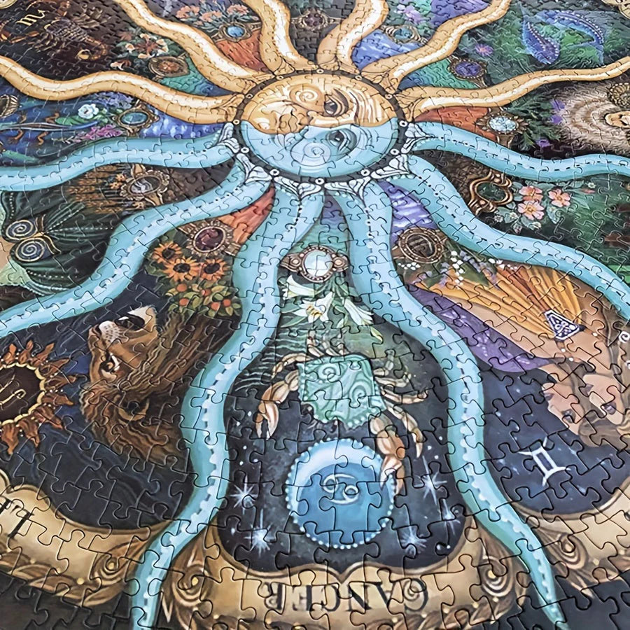 Puzzle rotondo con simboli astrologici