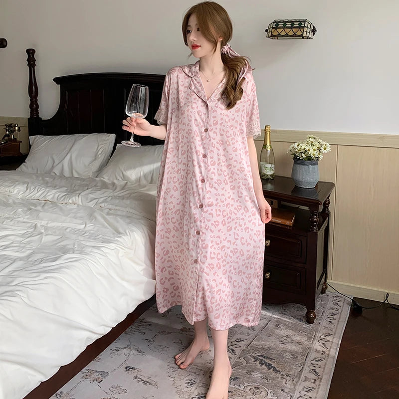 Aurora Dreams Pink Leopard Lace Nightgown