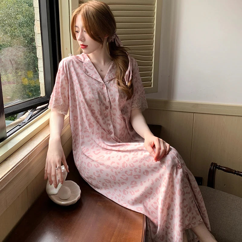 Aurora Dreams Pink Leopard Lace Nightgown